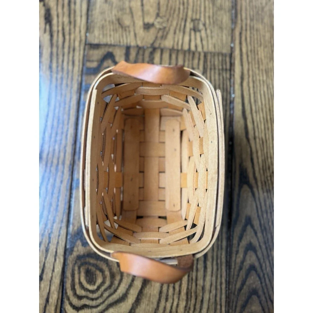 Longaberger Brown Wooden Basket With Leather Handles